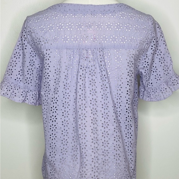 $75 Madewell Eyelet Village Ruffle Sleeve Button Down Lilac Cotton Shirt XXS - Picture 5 of 6